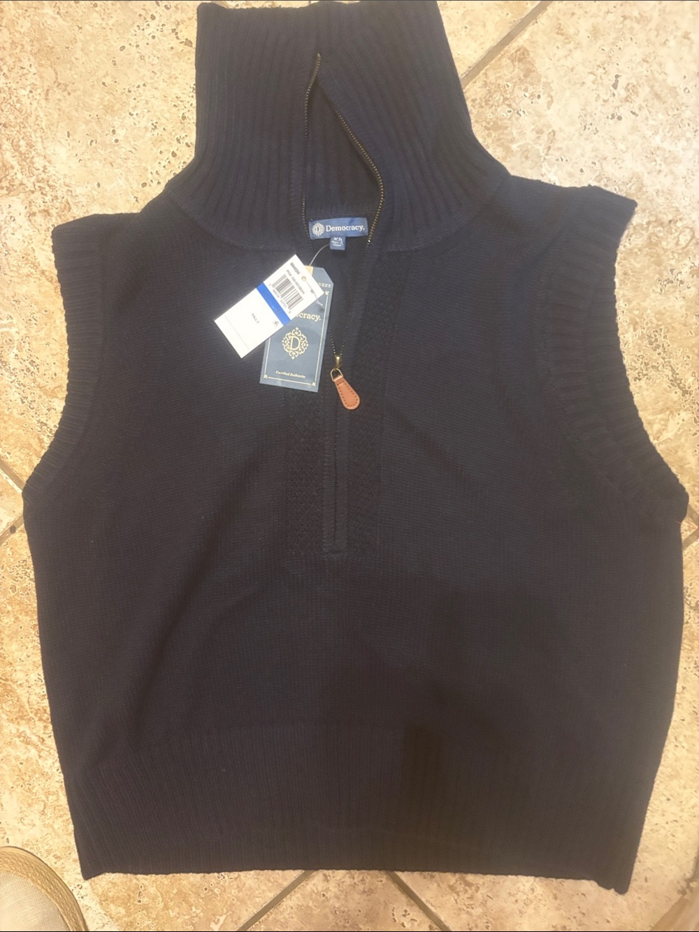 Democracy Women’s Navy Ribbed Half-Zip Sweater Vest